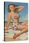 Pin-Up in Flowered Two-Piece-null-Stretched Canvas