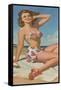 Pin-Up in Flowered Two-Piece-null-Framed Stretched Canvas