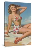 Pin-Up in Flowered Two-Piece-null-Stretched Canvas