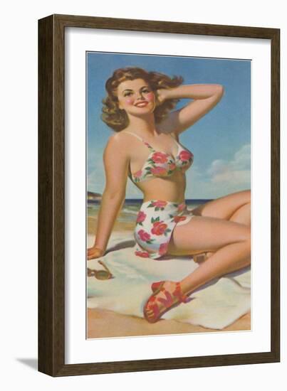 Pin-Up in Flowered Two-Piece-null-Framed Art Print