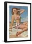 Pin-Up in Flowered Two-Piece-null-Framed Art Print