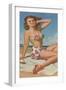 Pin-Up in Flowered Two-Piece-null-Framed Art Print