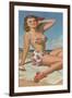 Pin-Up in Flowered Two-Piece-null-Framed Art Print