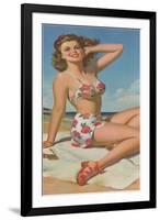 Pin-Up in Flowered Two-Piece-null-Framed Art Print