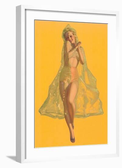 Pin-Up in Transparent Raincoat-null-Framed Art Print