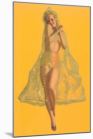 Pin-Up in Transparent Raincoat-null-Mounted Art Print
