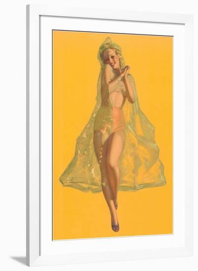 Pin-Up in Transparent Raincoat-null-Framed Art Print