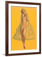 Pin-Up in Transparent Raincoat-null-Framed Art Print