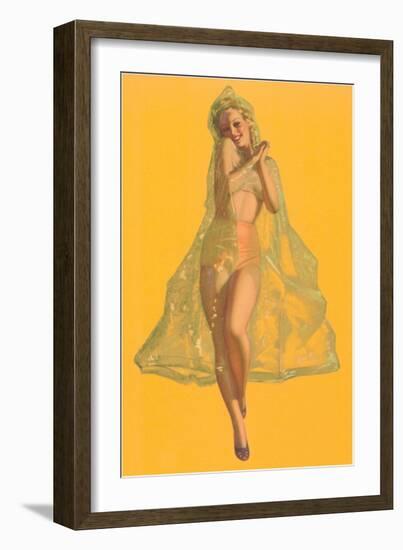 Pin-Up in Transparent Raincoat-null-Framed Art Print