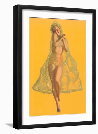 Pin-Up in Transparent Raincoat-null-Framed Art Print