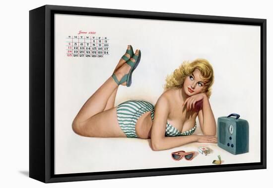 Pin Up Listening Radio, from Esquire Girl Calendar 1950 (June)-null-Framed Stretched Canvas