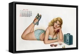 Pin Up Listening Radio, from Esquire Girl Calendar 1950 (June)-null-Framed Stretched Canvas