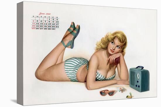 Pin Up Listening Radio, from Esquire Girl Calendar 1950 (June)-null-Stretched Canvas