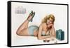 Pin Up Listening Radio, from Esquire Girl Calendar 1950 (June)-null-Framed Stretched Canvas