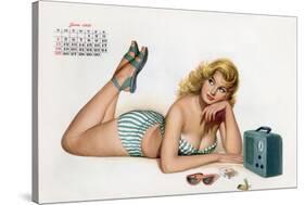 Pin Up Listening Radio, from Esquire Girl Calendar 1950 (June)-null-Stretched Canvas