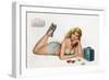 Pin Up Listening Radio, from Esquire Girl Calendar 1950 (June)-null-Framed Premium Giclee Print