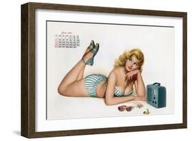 Pin Up Listening Radio, from Esquire Girl Calendar 1950 (June)-null-Framed Art Print