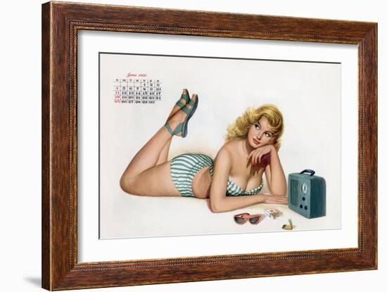 Pin Up Listening Radio, from Esquire Girl Calendar 1950 (June)-null-Framed Art Print