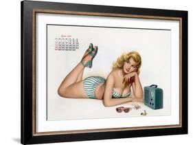 Pin Up Listening Radio, from Esquire Girl Calendar 1950 (June)-null-Framed Art Print