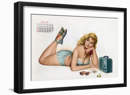 Pin Up Listening Radio, from Esquire Girl Calendar 1950 (June)-null-Framed Art Print