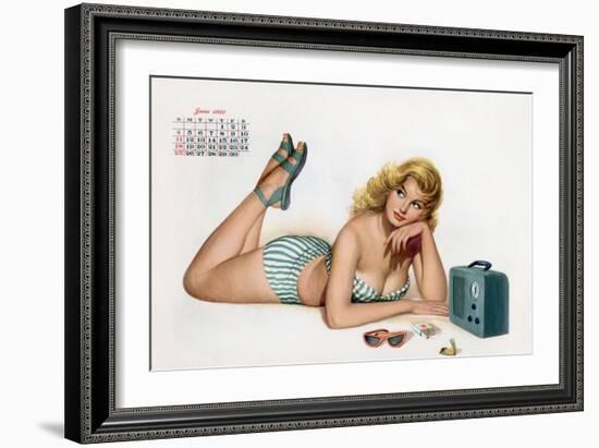 Pin Up Listening Radio, from Esquire Girl Calendar 1950 (June)-null-Framed Art Print