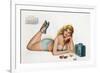 Pin Up Listening Radio, from Esquire Girl Calendar 1950 (June)-null-Framed Art Print