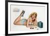 Pin Up Listening Radio, from Esquire Girl Calendar 1950 (June)-null-Framed Art Print