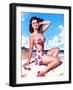 Pin-Up on Beach in Bikini-null-Framed Art Print