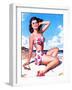 Pin-Up on Beach in Bikini-null-Framed Art Print