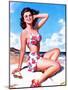 Pin-Up on Beach in Bikini-null-Mounted Art Print