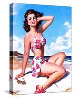 Pin-Up on Beach in Bikini-null-Stretched Canvas
