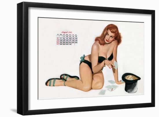 Pin Up Taking Cards in a Top Hat, from Esquire Girl Calendar 1950 (August)-null-Framed Art Print