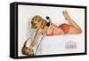 Pin Up with a Cat Playing with Phone Wire, from Esquire Girl Calendar 1950 (July)-null-Framed Stretched Canvas