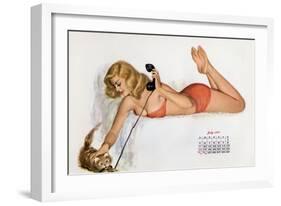 Pin Up with a Cat Playing with Phone Wire, from Esquire Girl Calendar 1950 (July)-null-Framed Photo