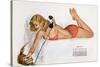 Pin Up with a Cat Playing with Phone Wire, from Esquire Girl Calendar 1950 (July)-null-Stretched Canvas