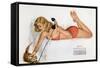 Pin Up with a Cat Playing with Phone Wire, from Esquire Girl Calendar 1950 (July)-null-Framed Stretched Canvas