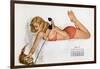 Pin Up with a Cat Playing with Phone Wire, from Esquire Girl Calendar 1950 (July)-null-Framed Photo