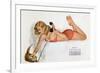 Pin Up with a Cat Playing with Phone Wire, from Esquire Girl Calendar 1950 (July)-null-Framed Photo