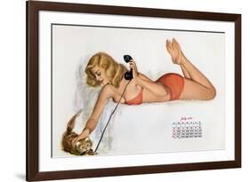 Pin Up with a Cat Playing with Phone Wire, from Esquire Girl Calendar 1950 (July)-null-Framed Photo