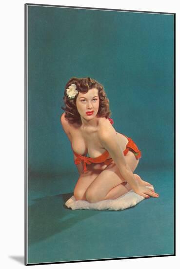 Pin-Up with Gardenia in Hair-null-Mounted Art Print