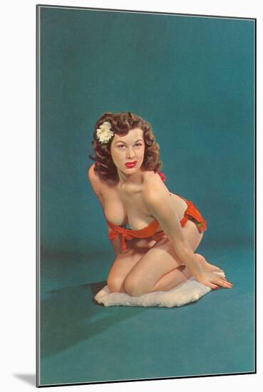 Pin-Up with Gardenia in Hair-null-Mounted Art Print