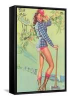 Pin-Up with Lumberjack Axe-null-Framed Stretched Canvas