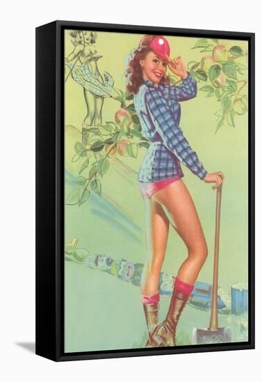 Pin-Up with Lumberjack Axe-null-Framed Stretched Canvas