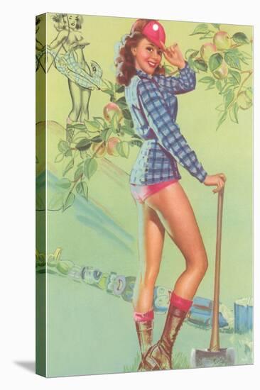 Pin-Up with Lumberjack Axe-null-Stretched Canvas