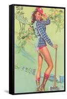 Pin-Up with Lumberjack Axe-null-Framed Stretched Canvas