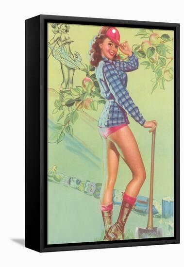 Pin-Up with Lumberjack Axe-null-Framed Stretched Canvas