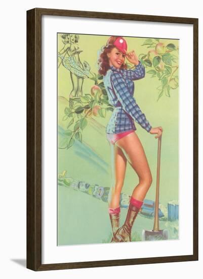 Pin-Up with Lumberjack Axe-null-Framed Art Print