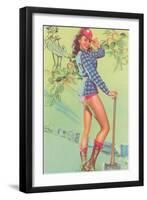 Pin-Up with Lumberjack Axe-null-Framed Art Print