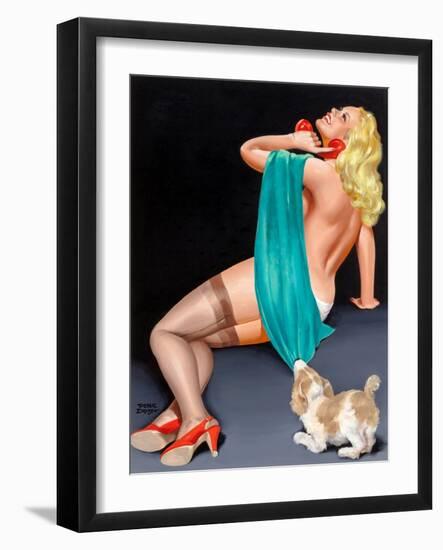 Pin-Up With Puppy-Peter Driben-Framed Art Print
