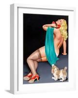 Pin-Up With Puppy-Peter Driben-Framed Art Print